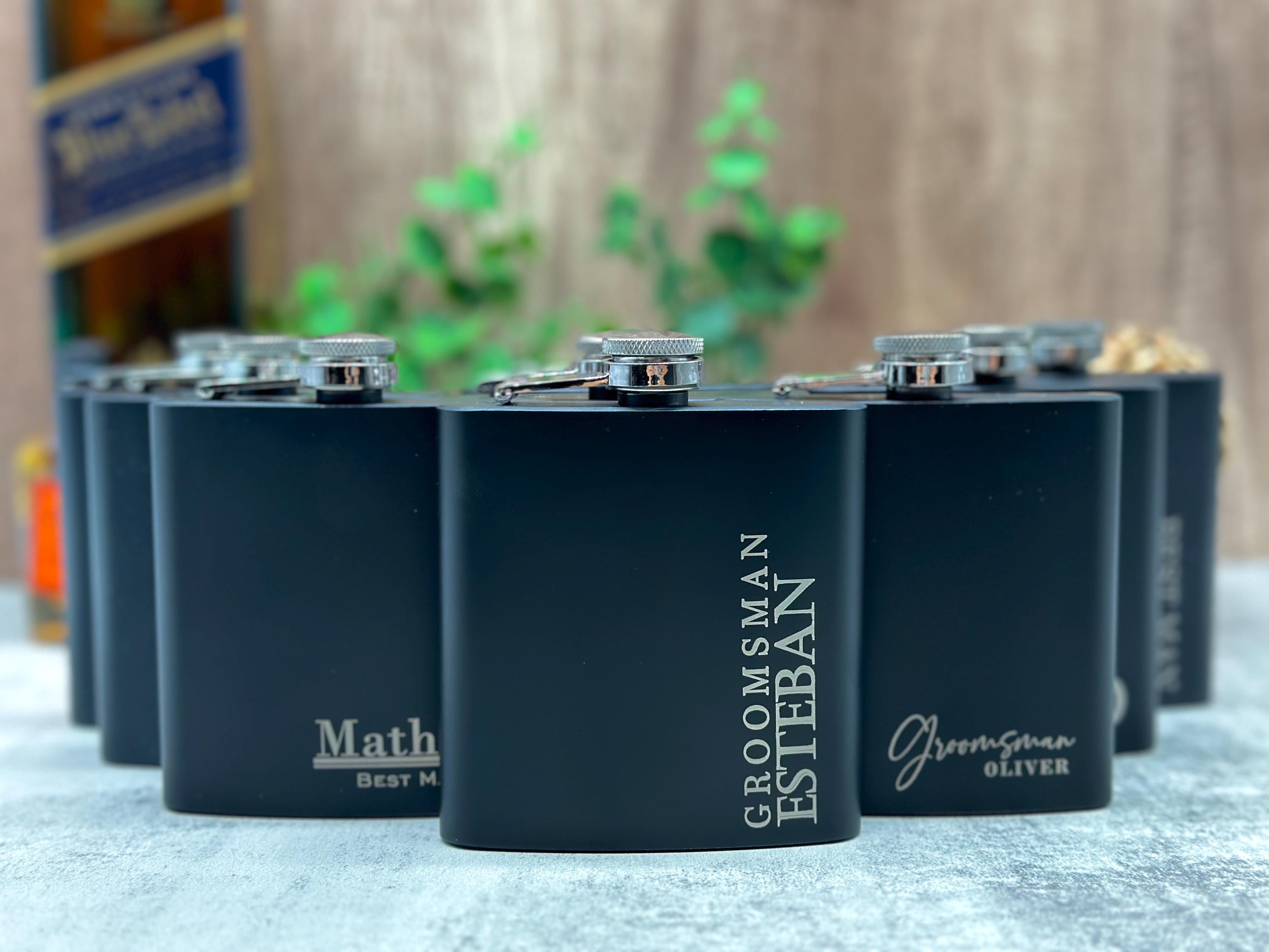 Personalized Groomsmen Flasks, Best Man Gift, Custom Black Flask for Best Man, Black Hip Flask, Groomsmen Gifts, Gifts for Wedding