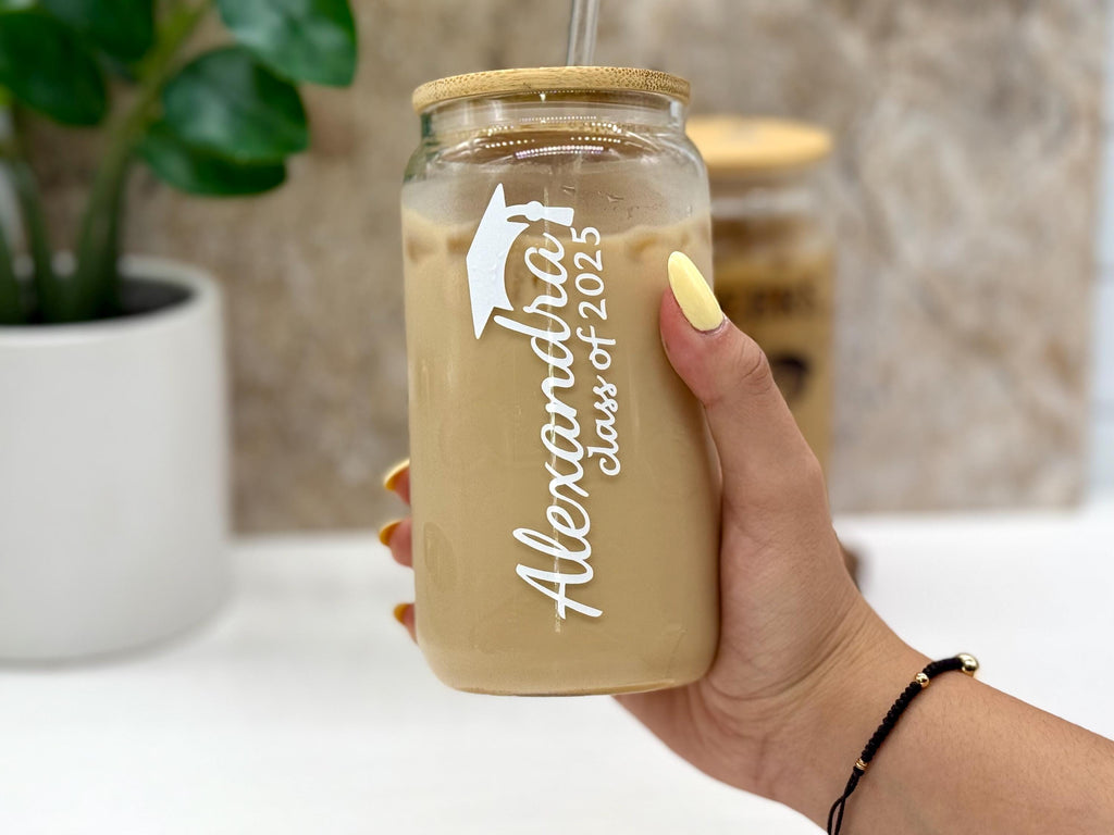 Custom Graduation Can Glass | Unique Graduation Gift | Class of 2025 | Graduation Party Favor | Personalized Can Glass | Gift for Him & Her