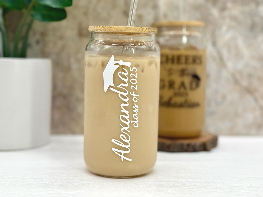 Custom Graduation Can Glass | Unique Graduation Gift | Class of 2025 | Graduation Party Favor | Personalized Can Glass | Gift for Him & Her