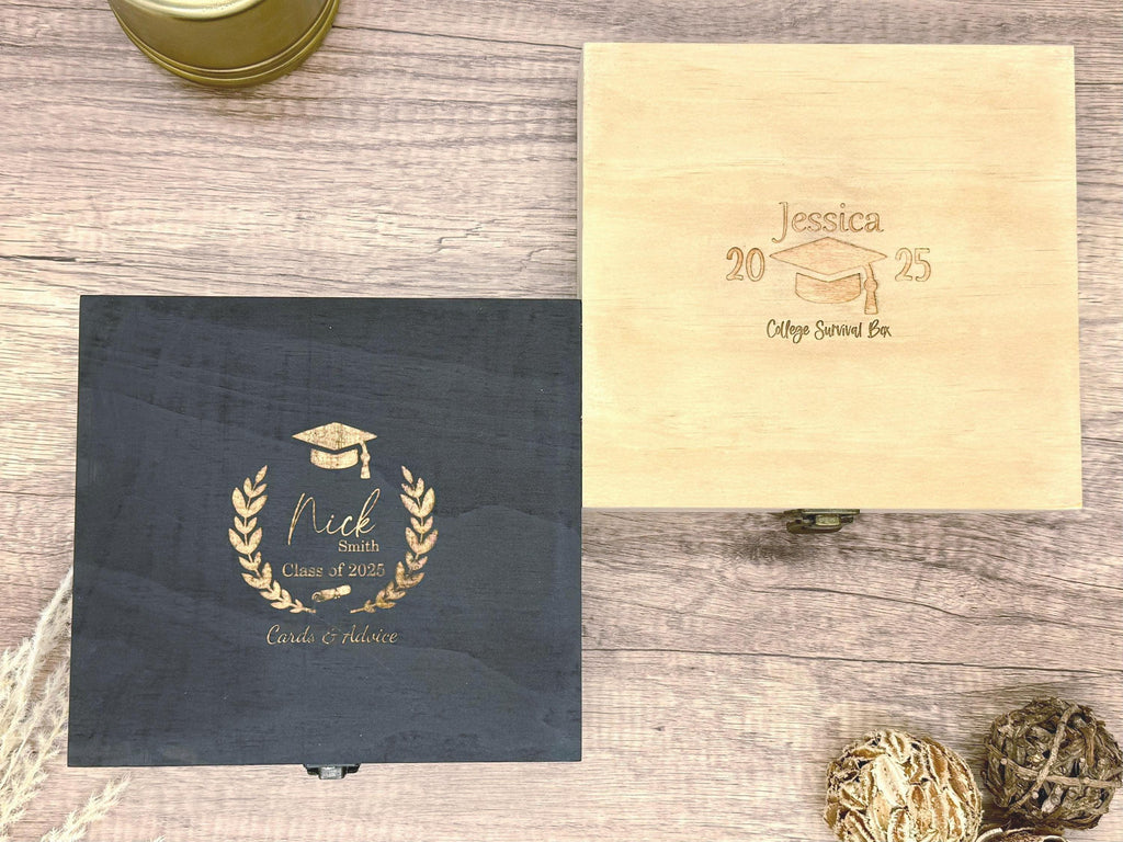 Personalized Graduation Keepsake Box – Custom Engraved Wooden Memory Box for 2025 Grad Gift – Engraved Wood Box – Gift for Class of 2025