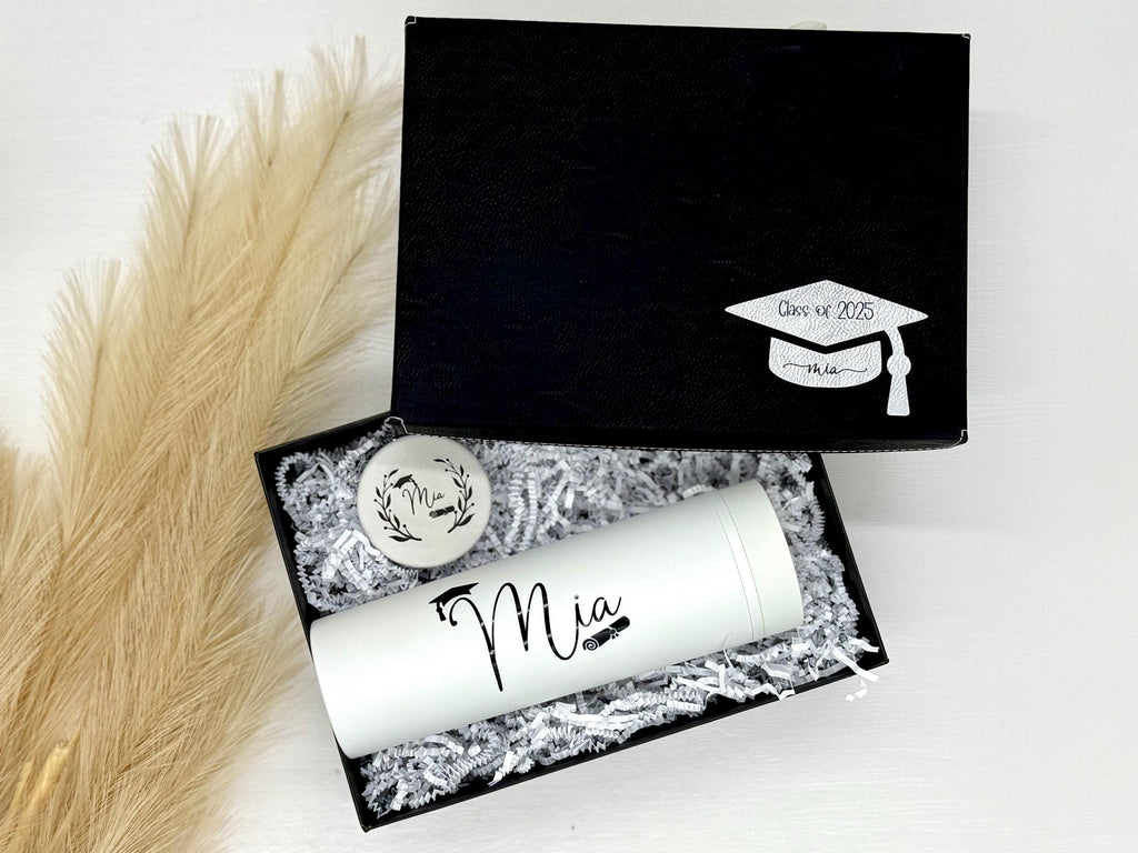 Personalized Graduation Gift Set | Tumbler, Compact Mirror & Optional Gift Box | Graduation Gift Set for Her | Perfect Graduation Gift Set
