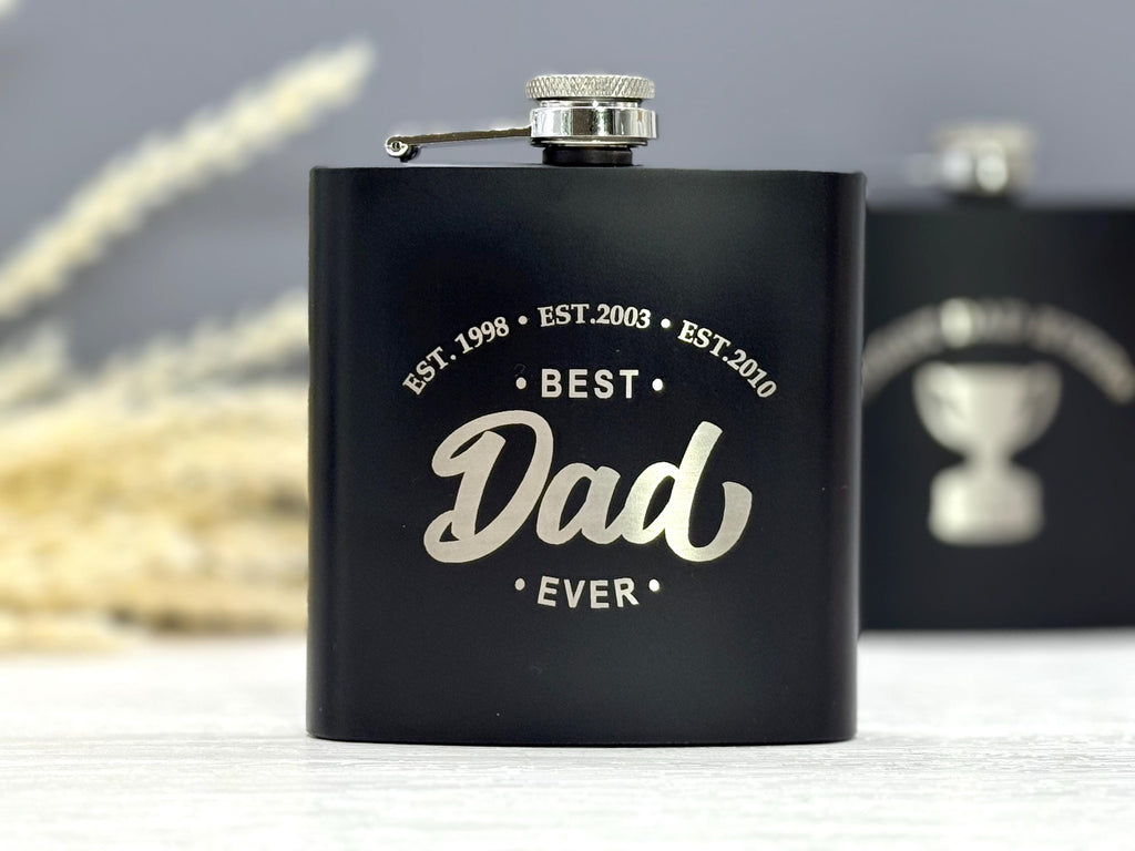 Black Flask for Dad – Custom Engraved – Father’s Day Gift – Black Stainless Steel – Personalized Dad Gift – Gift for Him
