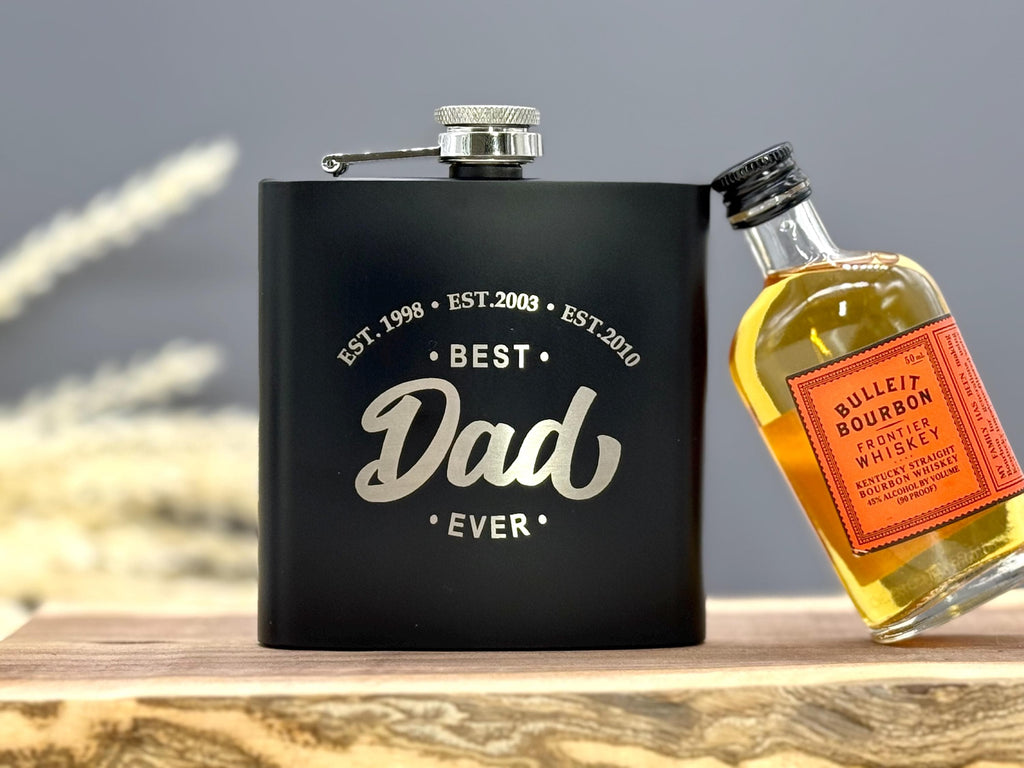 Black Flask for Dad – Custom Engraved – Father’s Day Gift – Black Stainless Steel – Personalized Dad Gift – Gift for Him