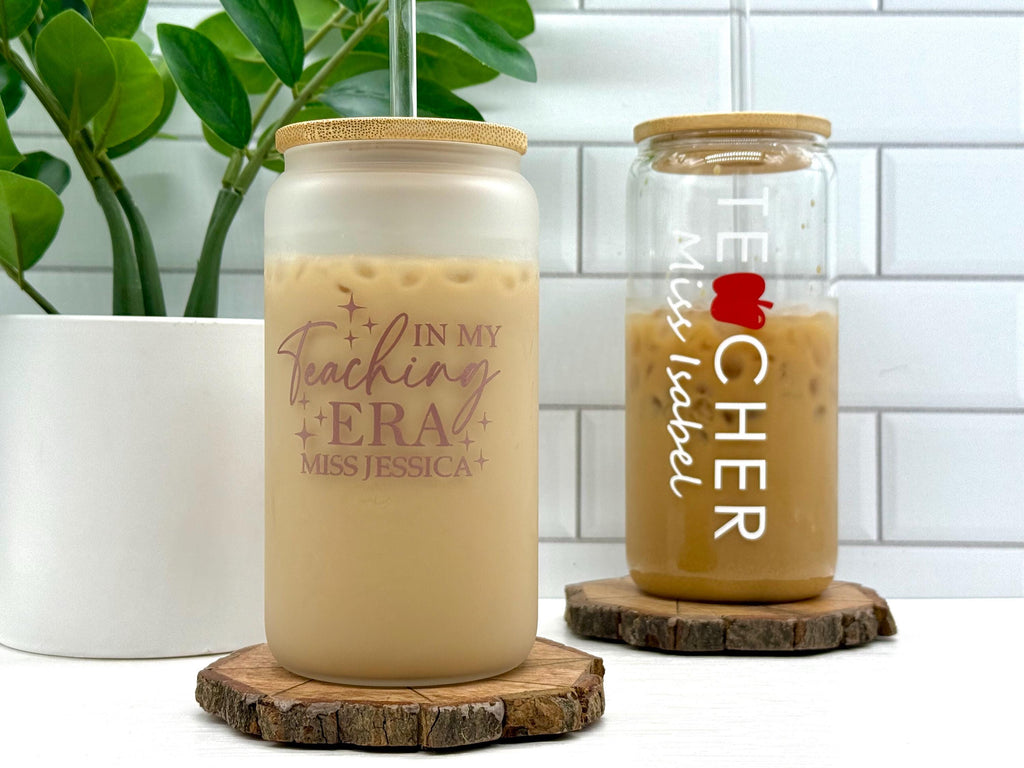 Personalized Teacher Can Glass – Custom Gift for Teacher – Teacher Appreciation – Gift for Teacher – Cute Teacher Iced Coffee Glass