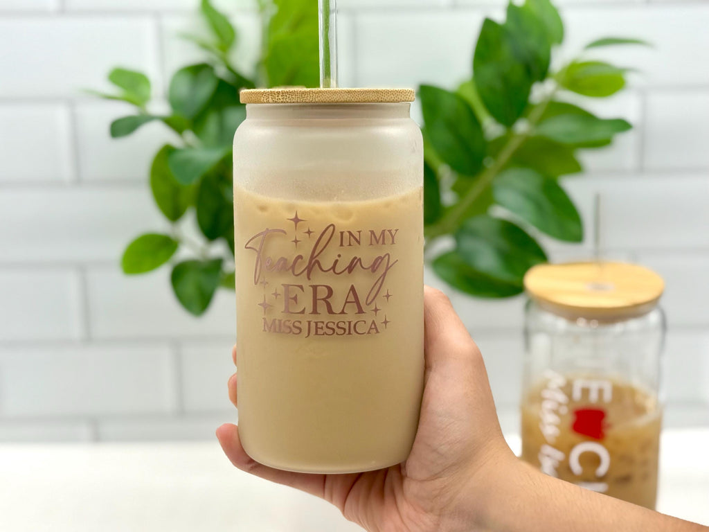 Personalized Teacher Can Glass – Custom Gift for Teacher – Teacher Appreciation – Gift for Teacher – Cute Teacher Iced Coffee Glass