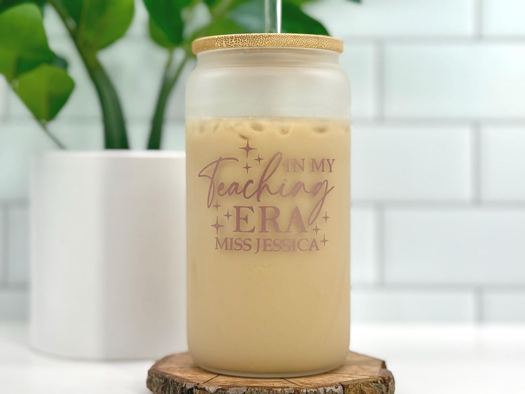 Personalized Teacher Can Glass – Custom Gift for Teacher – Teacher Appreciation – Gift for Teacher – Cute Teacher Iced Coffee Glass