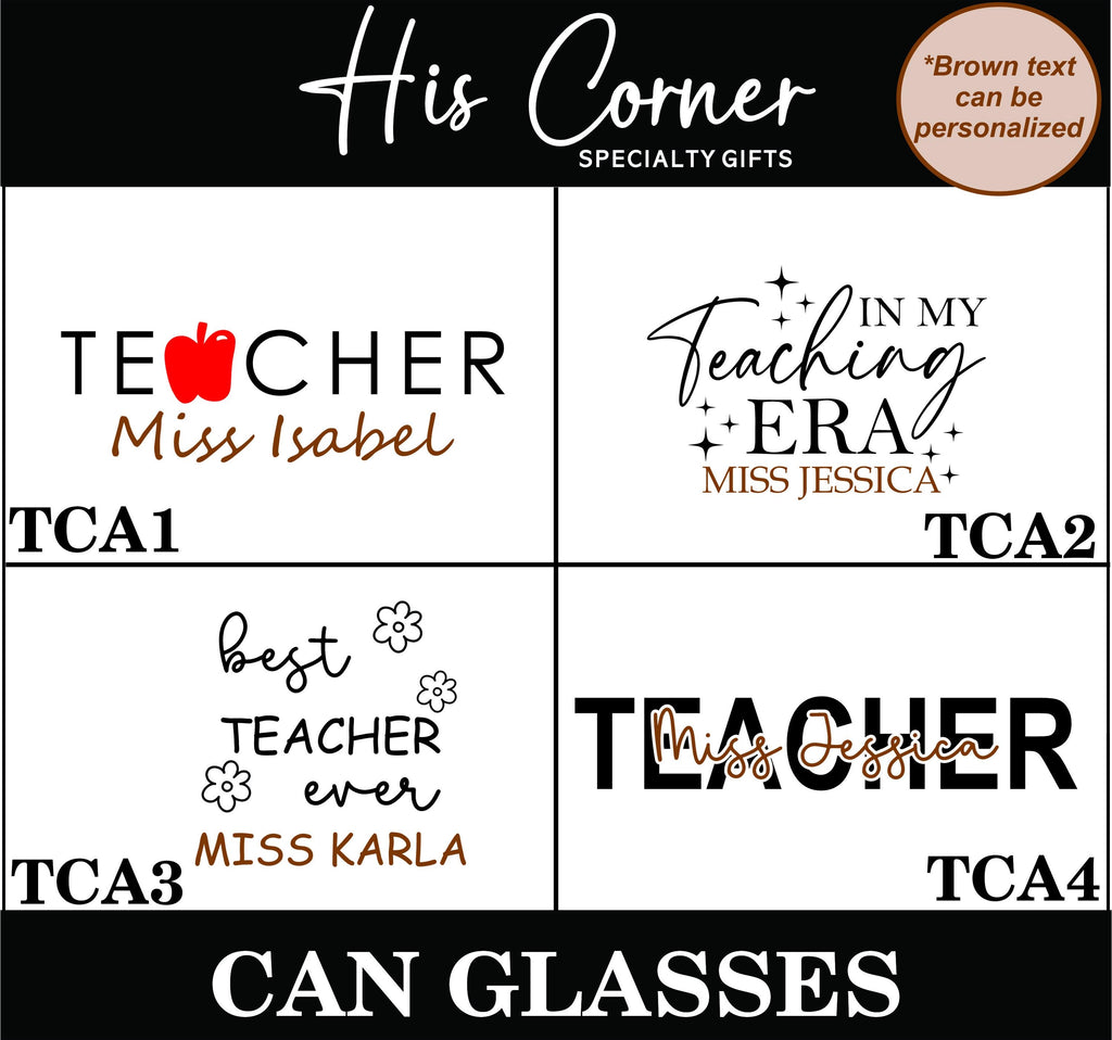 Personalized Teacher Can Glass – Custom Gift for Teacher – Teacher Appreciation – Gift for Teacher – Cute Teacher Iced Coffee Glass