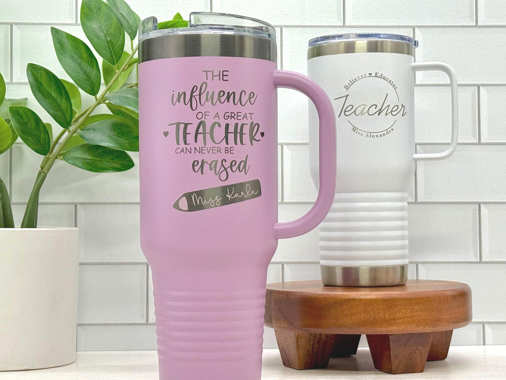 Personalized Teacher Tumbler – Custom Name Cup – Teacher Gift for Coffee Lovers – Large Travel Mug with Handle – Gift for Teacher