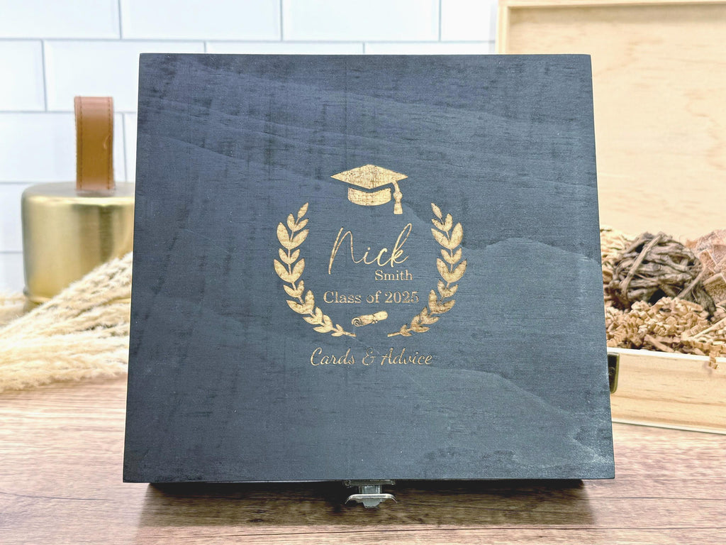 Personalized Graduation Keepsake Box – Custom Engraved Wooden Memory Box for 2025 Grad Gift – Engraved Wood Box – Gift for Class of 2025