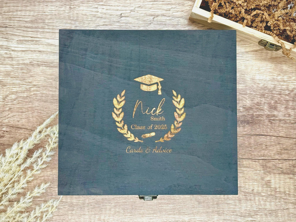 Personalized Graduation Keepsake Box – Custom Engraved Wooden Memory Box for 2025 Grad Gift – Engraved Wood Box – Gift for Class of 2025