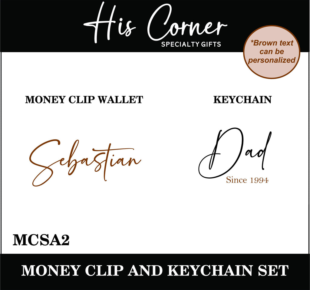 Father's Day Gift Set - Money Clip Wallet and Keychain Set - Gifts for Dad - Engraved Money Clip Wallet and Keychain - Gift Set for Dad