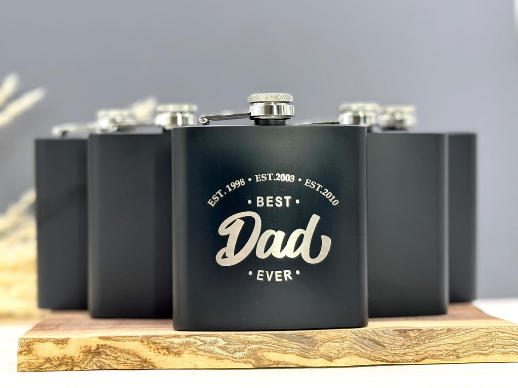 Black Flask for Dad – Custom Engraved – Father’s Day Gift – Black Stainless Steel – Personalized Dad Gift – Gift for Him