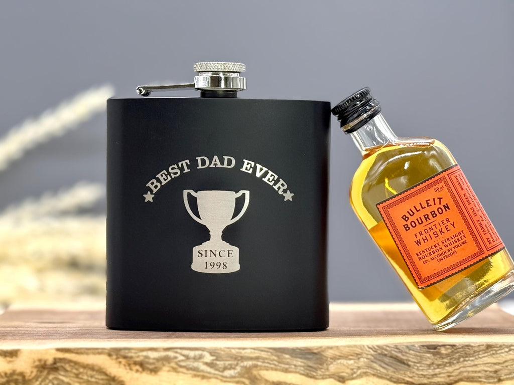 Black Flask for Dad – Custom Engraved – Father’s Day Gift – Black Stainless Steel – Personalized Dad Gift – Gift for Him