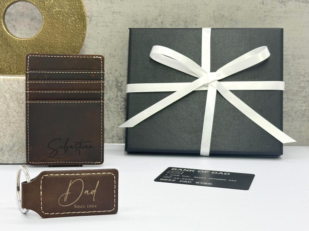 Father's Day Gift Set - Money Clip Wallet and Keychain Set - Gifts for Dad - Engraved Money Clip Wallet and Keychain - Gift Set for Dad