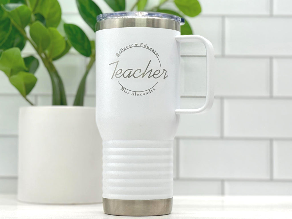 Personalized Teacher Tumbler – Custom Name Cup – Teacher Gift for Coffee Lovers – Large Travel Mug with Handle – Gift for Teacher