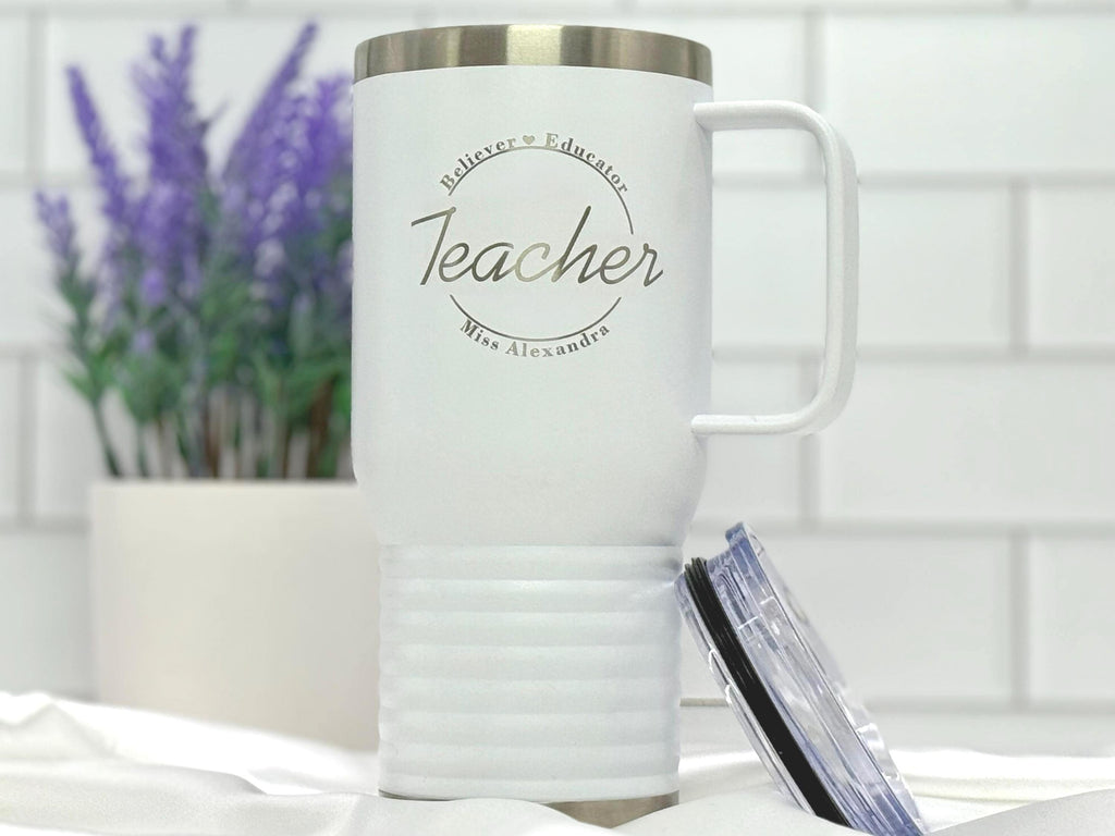 Personalized Teacher Tumbler – Custom Name Cup – Teacher Gift for Coffee Lovers – Large Travel Mug with Handle – Gift for Teacher