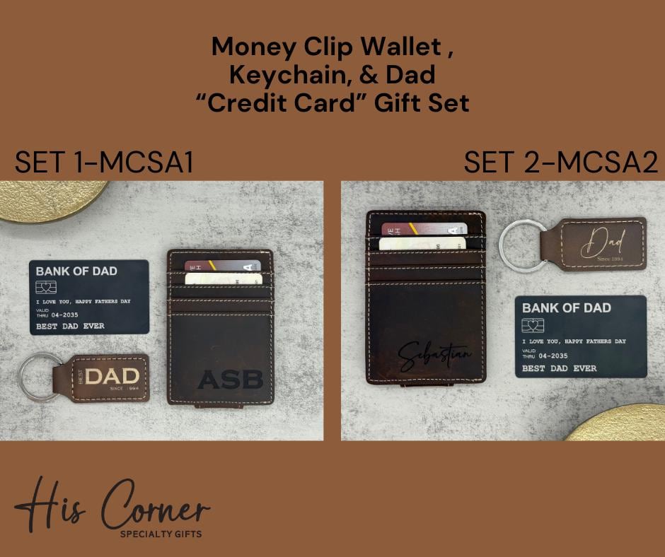 Father's Day Gift Set - Money Clip Wallet and Keychain Set - Gifts for Dad - Engraved Money Clip Wallet and Keychain - Gift Set for Dad