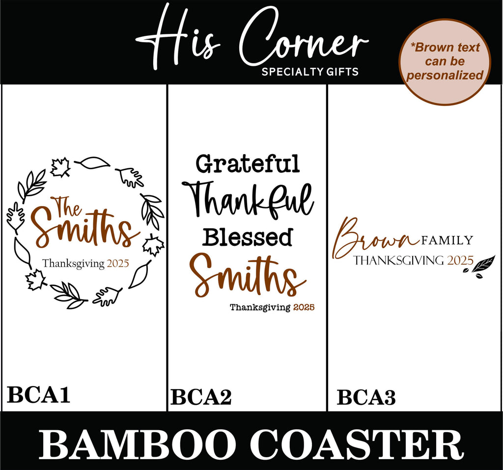 Personalized Thanksgiving Bamboo Coaster - Bamboo Coaster - Thanksgiving Gifts - Fall Decor - Thanksgiving Coaster - Personalized Gifts