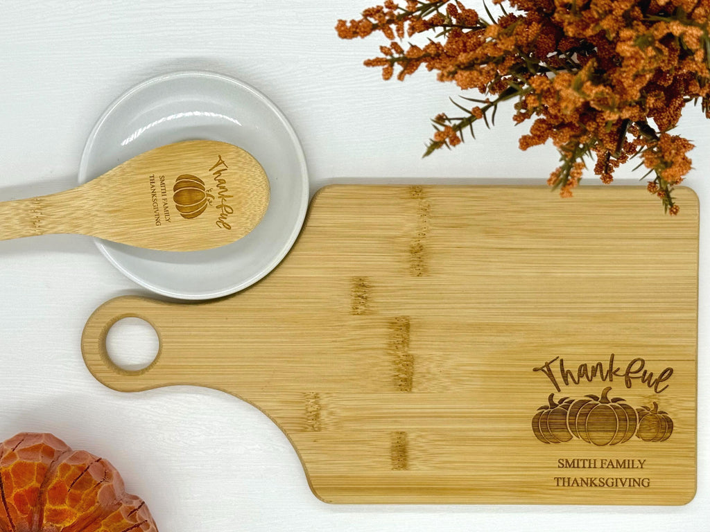 Personalized Thanksgiving Cutting Board & Spoon Set - Bamboo Cutting Board and Spoon - Thanksgiving Gifts - Holiday Gifts - Fall Decor