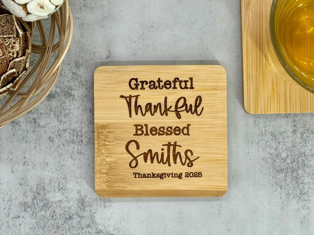 Personalized Thanksgiving Bamboo Coaster - Bamboo Coaster - Thanksgiving Gifts - Fall Decor - Thanksgiving Coaster - Personalized Gifts