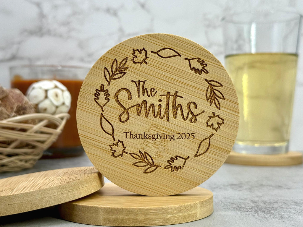 Personalized Thanksgiving Bamboo Coaster - Bamboo Coaster - Thanksgiving Gifts - Fall Decor - Thanksgiving Coaster - Personalized Gifts