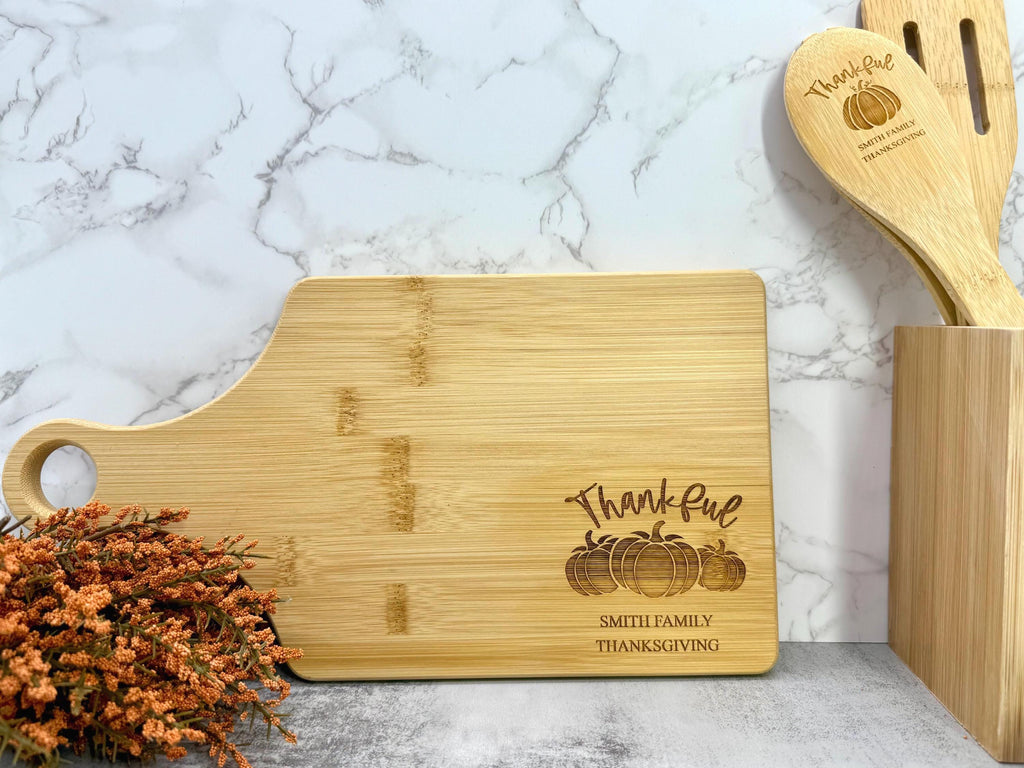 Personalized Thanksgiving Cutting Board & Spoon Set - Bamboo Cutting Board and Spoon - Thanksgiving Gifts - Holiday Gifts - Fall Decor