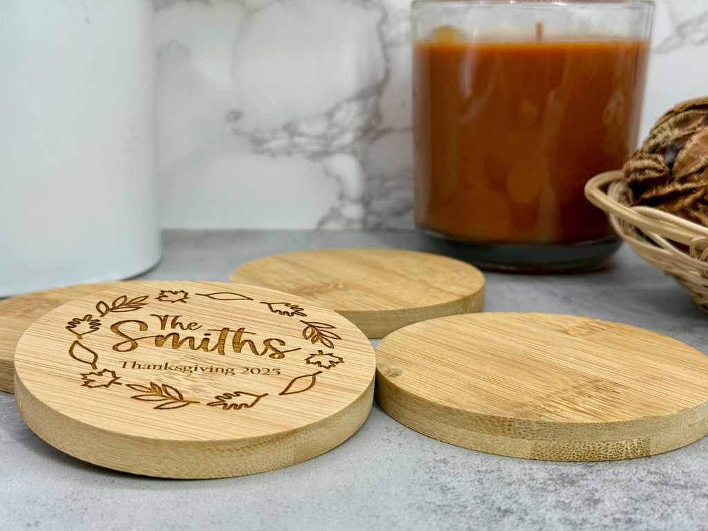 Personalized Thanksgiving Bamboo Coaster - Bamboo Coaster - Thanksgiving Gifts - Fall Decor - Thanksgiving Coaster - Personalized Gifts