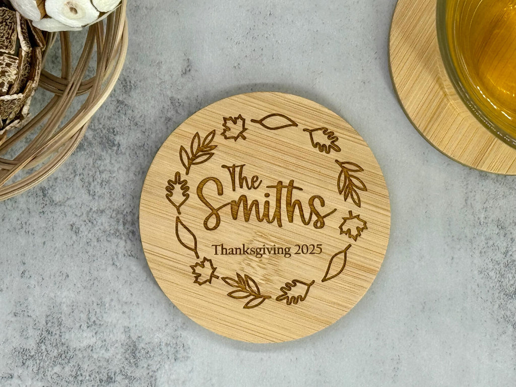 Personalized Thanksgiving Bamboo Coaster - Bamboo Coaster - Thanksgiving Gifts - Fall Decor - Thanksgiving Coaster - Personalized Gifts