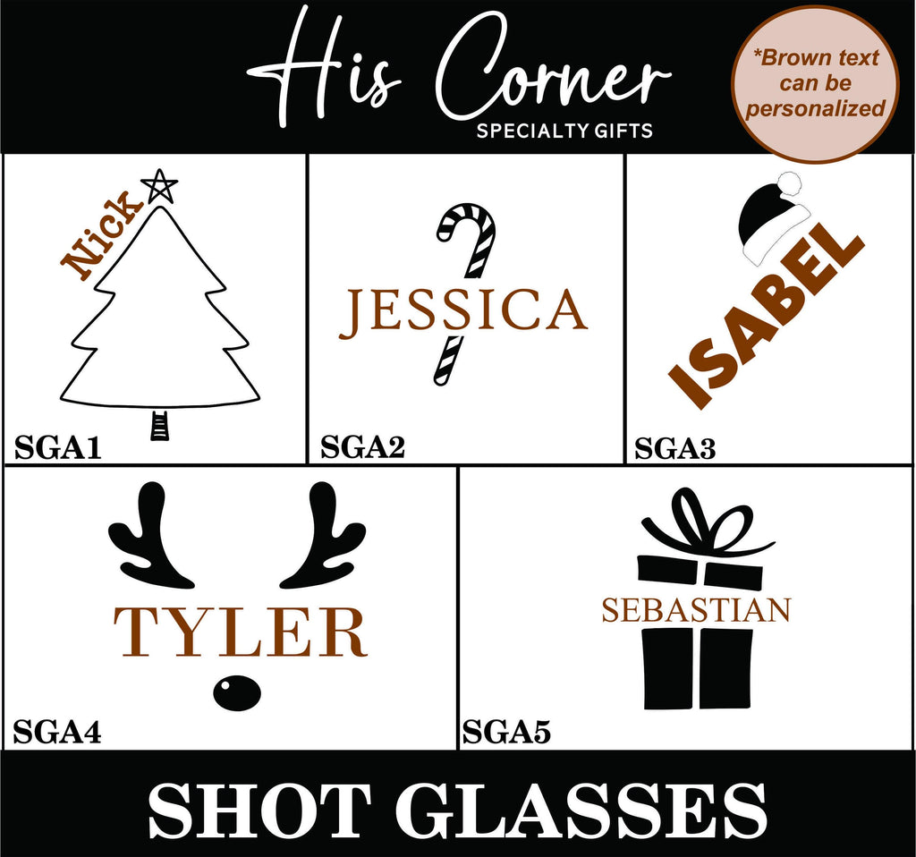 Custom Engraved Christmas Shot Glasses, Personalized Holiday Party Favors, Stocking Stuffers, Funny Gift for Friends or White Elephant
