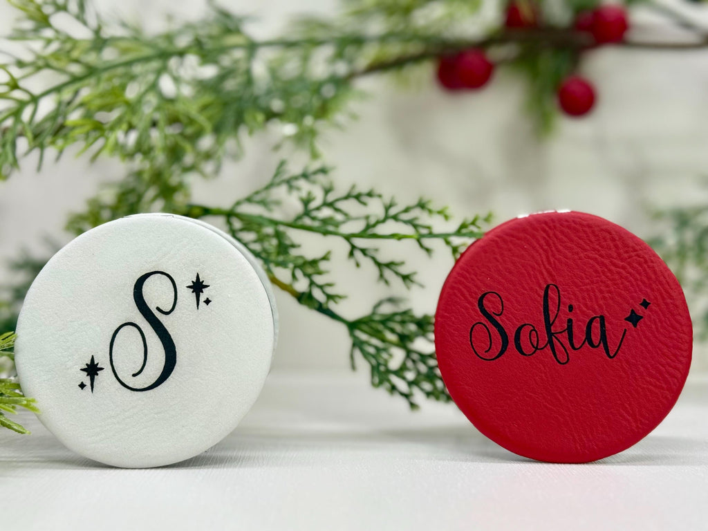 Personalized Compact Mirror, Custom Engraved Stocking Stuffer for Her, Christmas Gift for Women, Purse Mirror for Holiday or Travel
