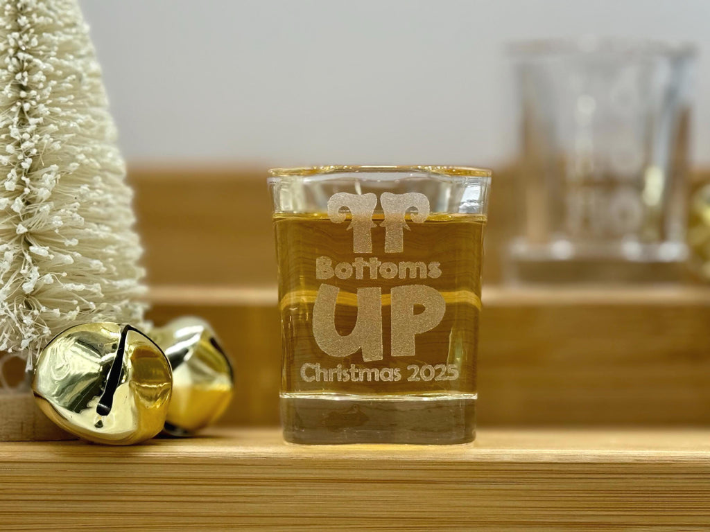 Personalized Christmas Shot Glasses, Engraved Holiday Party Favors, Custom Gifts for Friends, Stocking Stuffers or White Elephant Gift