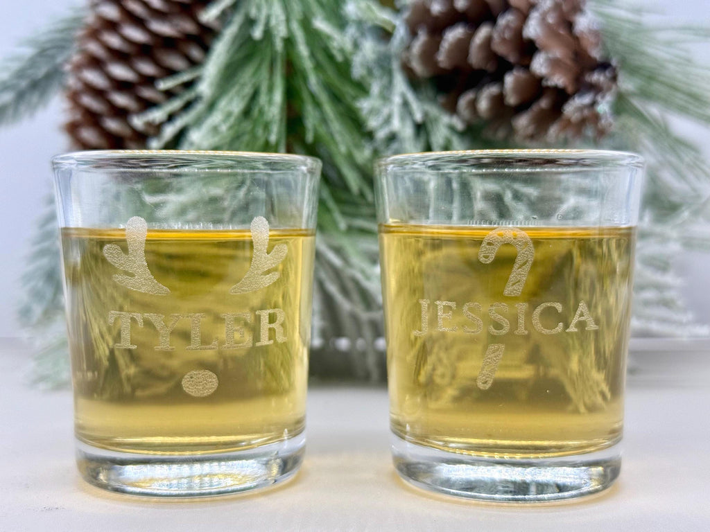 Custom Engraved Christmas Shot Glasses, Personalized Holiday Party Favors, Stocking Stuffers, Funny Gift for Friends or White Elephant