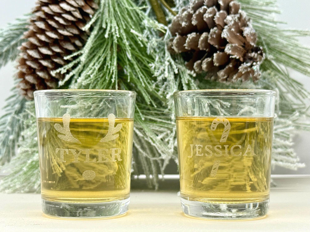 Custom Engraved Christmas Shot Glasses, Personalized Holiday Party Favors, Stocking Stuffers, Funny Gift for Friends or White Elephant