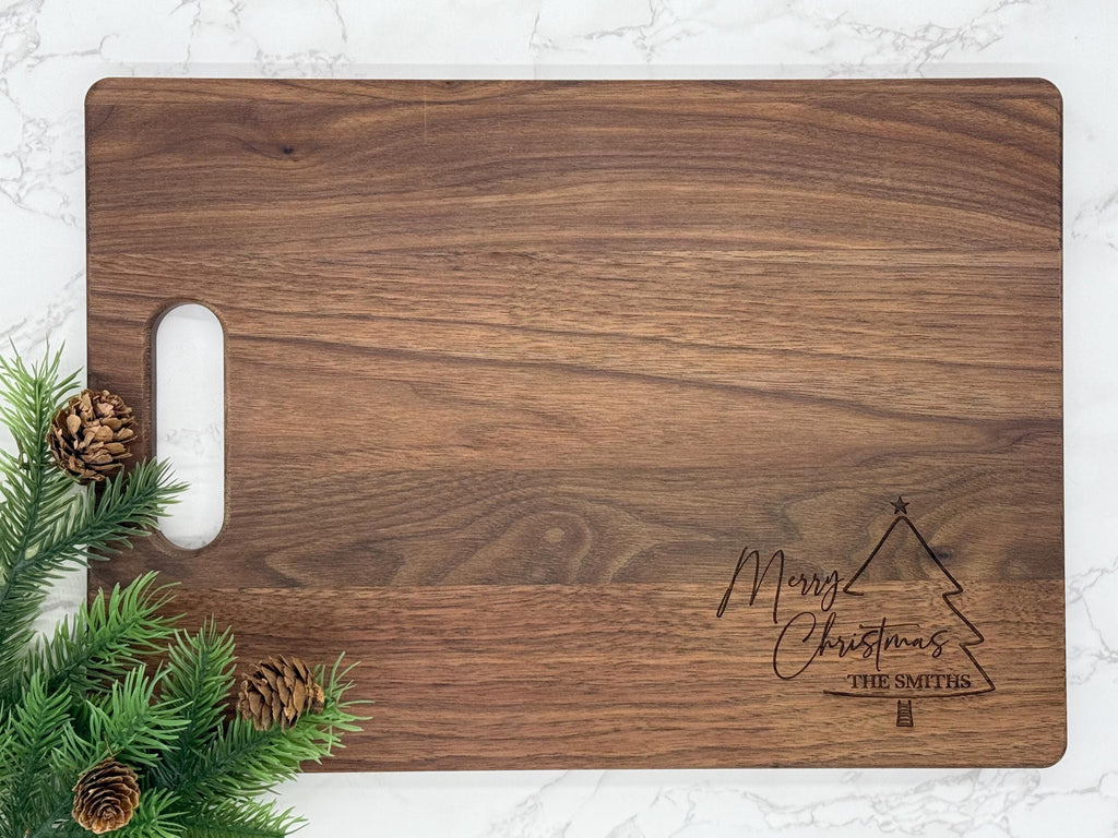 Personalized Christmas Cutting Board, Engraved Holiday Gift for Couple or Family, Custom Bamboo Board for Holiday Kitchen Décor