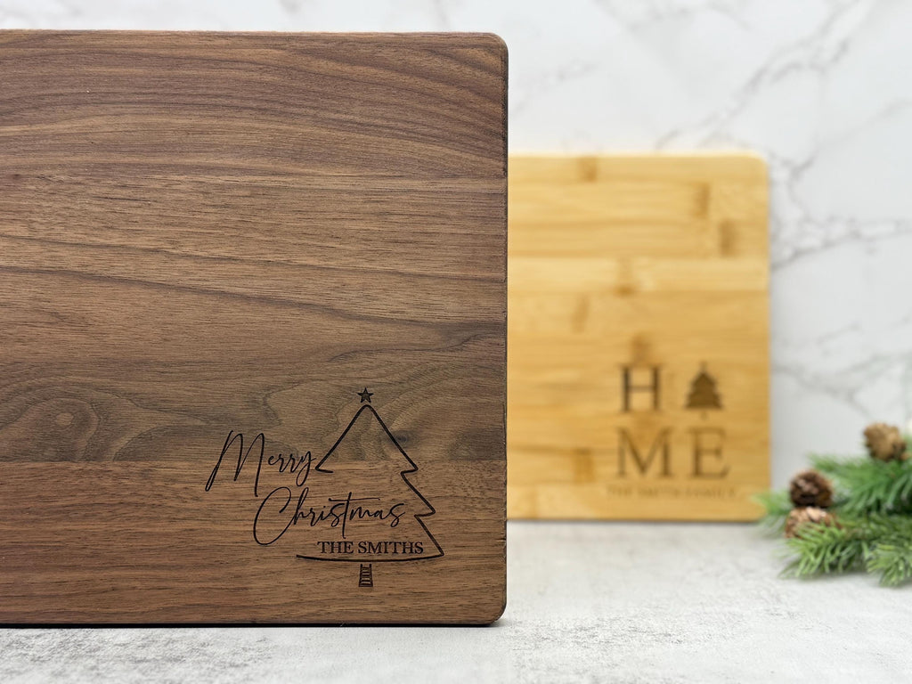 Personalized Christmas Cutting Board, Engraved Holiday Gift for Couple or Family, Custom Bamboo Board for Holiday Kitchen Décor