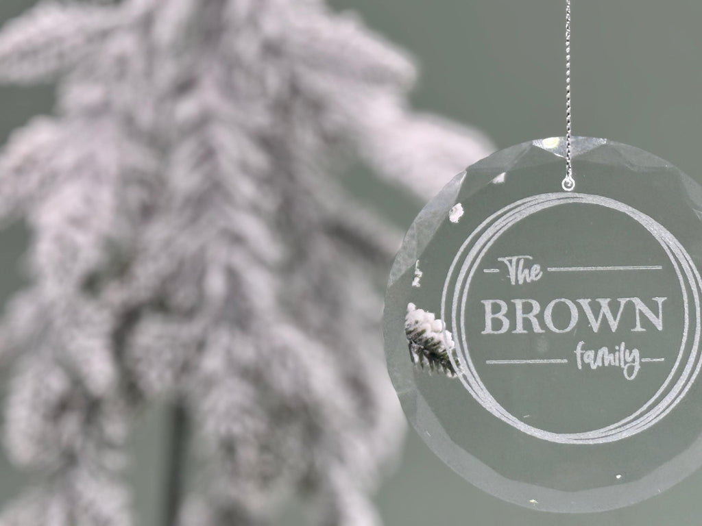 Personalized Glass Christmas Ornament with Family Name, Custom Holiday Keepsake for Couple or Family, Engraved Ornament with Gift Box