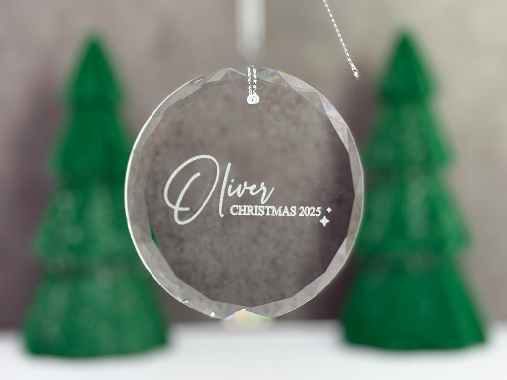 Personalized Glass Christmas Ornament with Name, Engraved Holiday Keepsake for Family, Couple, or Individual, Optional Gift Box