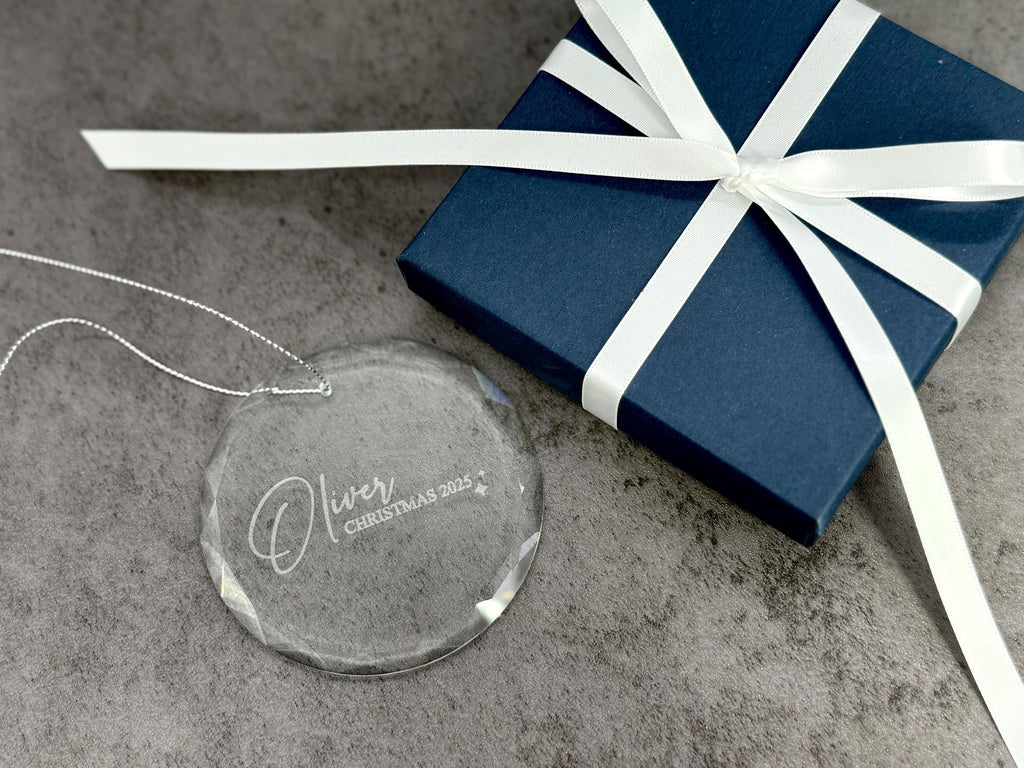 Personalized Glass Christmas Ornament with Name, Engraved Holiday Keepsake for Family, Couple, or Individual, Optional Gift Box