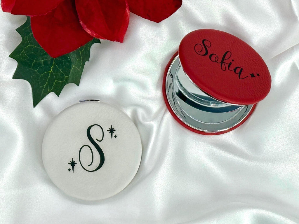Personalized Compact Mirror, Custom Engraved Stocking Stuffer for Her, Christmas Gift for Women, Purse Mirror for Holiday or Travel