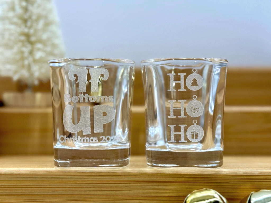 Personalized Christmas Shot Glasses, Engraved Holiday Party Favors, Custom Gifts for Friends, Stocking Stuffers or White Elephant Gift