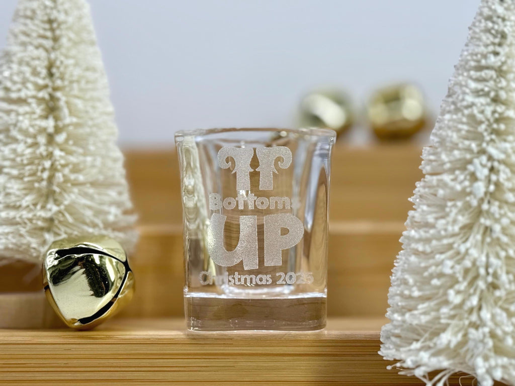 Personalized Christmas Shot Glasses, Engraved Holiday Party Favors, Custom Gifts for Friends, Stocking Stuffers or White Elephant Gift