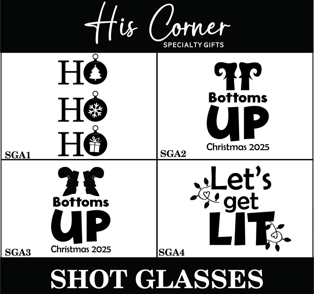 Personalized Christmas Shot Glasses, Engraved Holiday Party Favors, Custom Gifts for Friends, Stocking Stuffers or White Elephant Gift