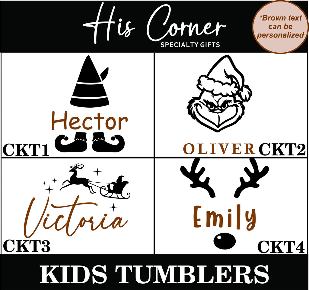 Personalized Kids Christmas Tumbler – Custom Name Cup – Holiday Gift or Stocking Stuffer – Reusable Holiday Cup – Gift for Children