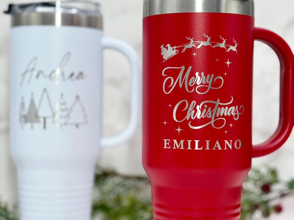 Personalized 40oz Tumbler with Handle – Custom Christmas Gift – Name Tumbler – Holiday Cup – Gift for Her – Custom Cup – Gift for Him
