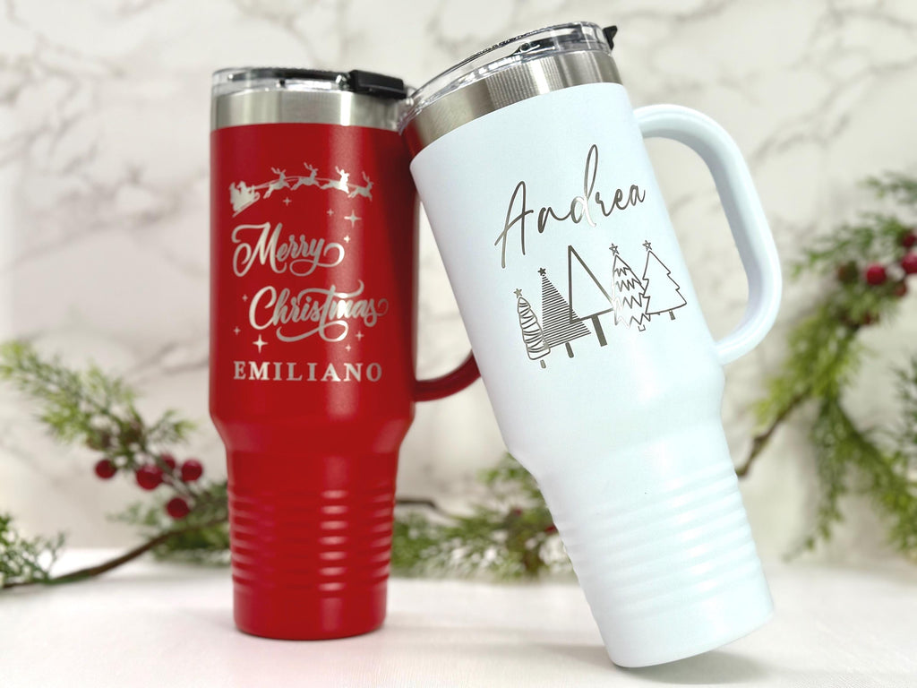 Personalized 40oz Tumbler with Handle – Custom Christmas Gift – Name Tumbler – Holiday Cup – Gift for Her – Custom Cup – Gift for Him