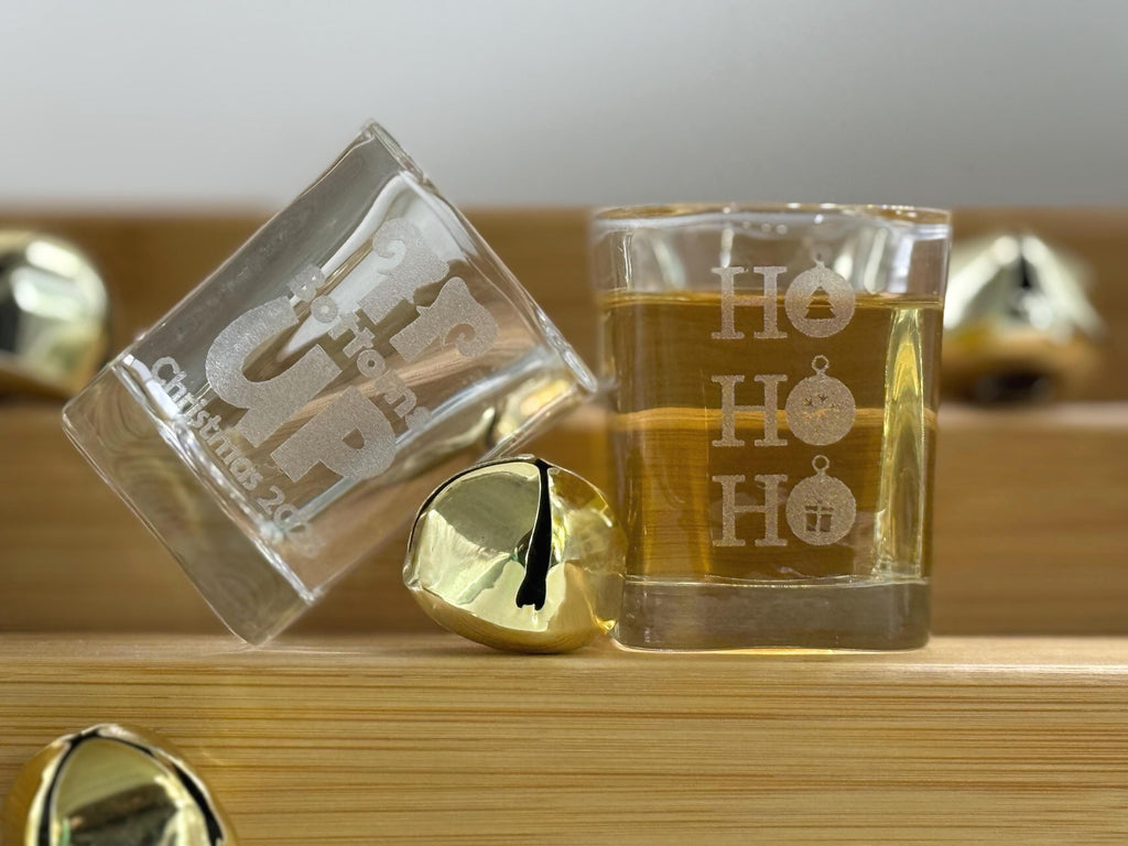 Personalized Christmas Shot Glasses, Engraved Holiday Party Favors, Custom Gifts for Friends, Stocking Stuffers or White Elephant Gift