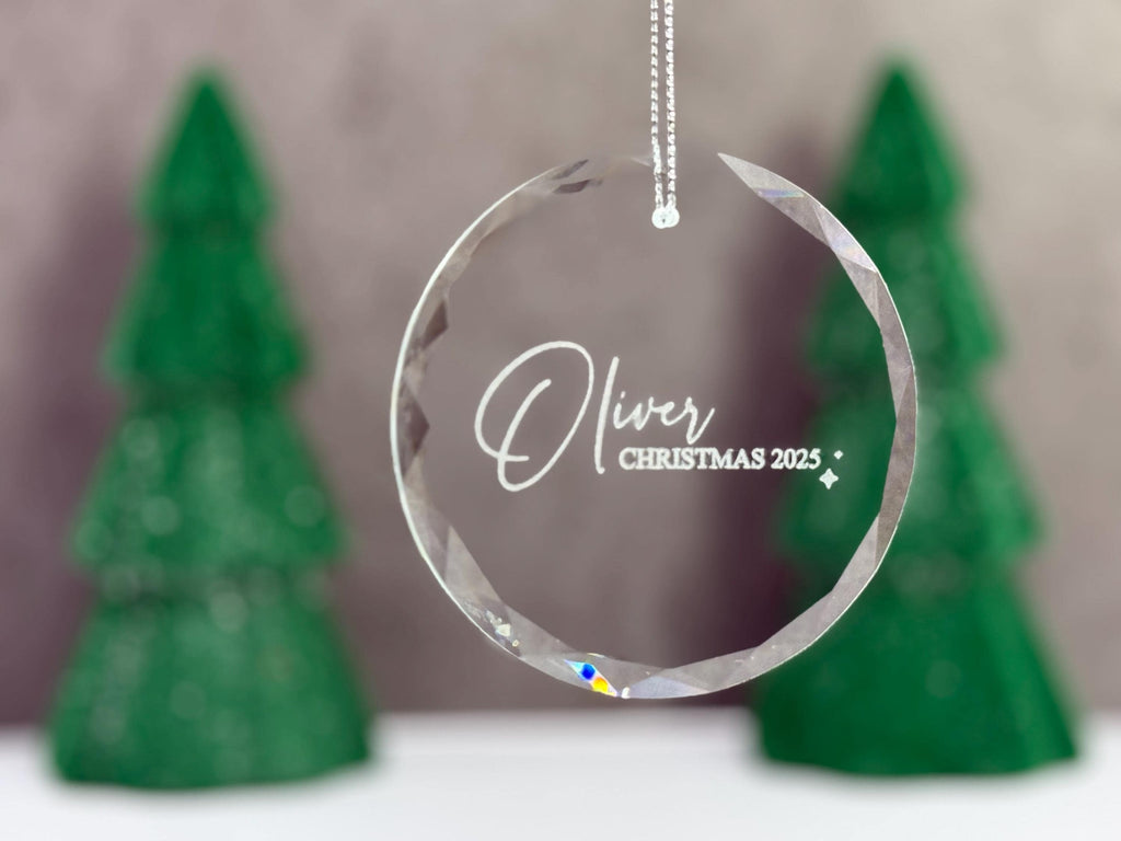 Personalized Glass Christmas Ornament with Name, Engraved Holiday Keepsake for Family, Couple, or Individual, Optional Gift Box