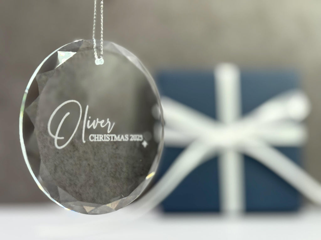 Personalized Glass Christmas Ornament with Name, Engraved Holiday Keepsake for Family, Couple, or Individual, Optional Gift Box