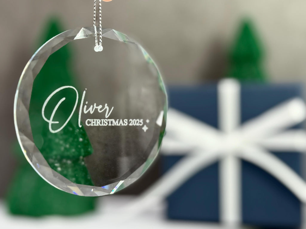 Personalized Glass Christmas Ornament with Name, Engraved Holiday Keepsake for Family, Couple, or Individual, Optional Gift Box