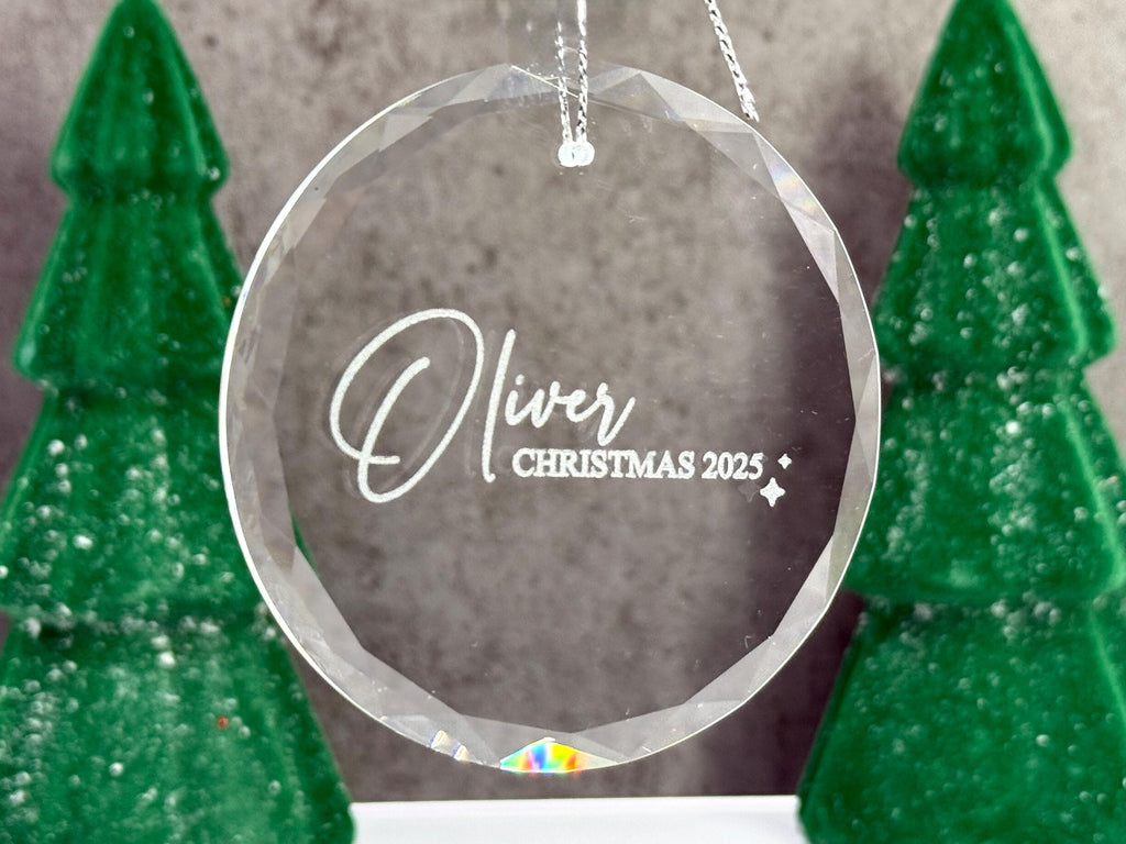 Personalized Glass Christmas Ornament with Name, Engraved Holiday Keepsake for Family, Couple, or Individual, Optional Gift Box